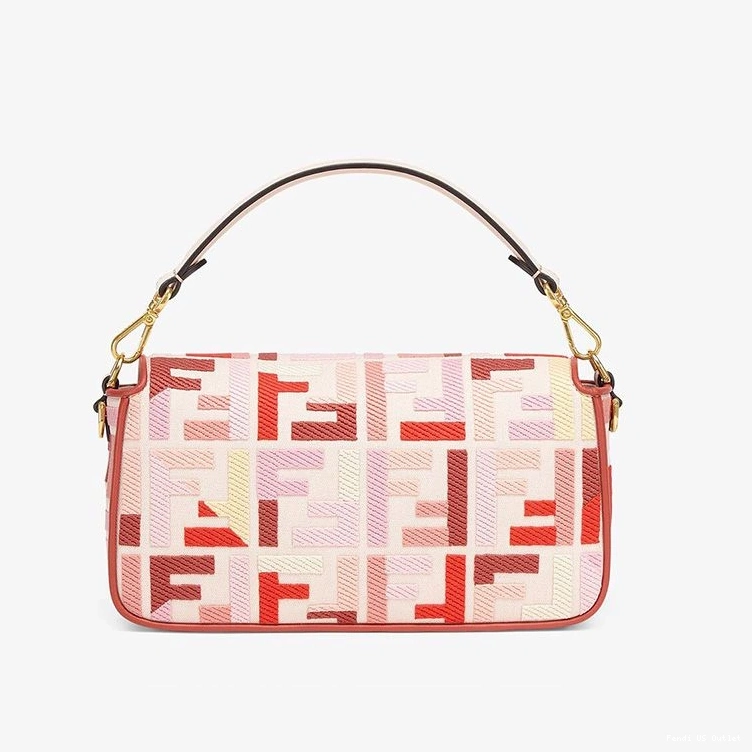 Vintage HOT Baguette Fendi Motif Canvas In Medium Pink FF Bag Red 0720